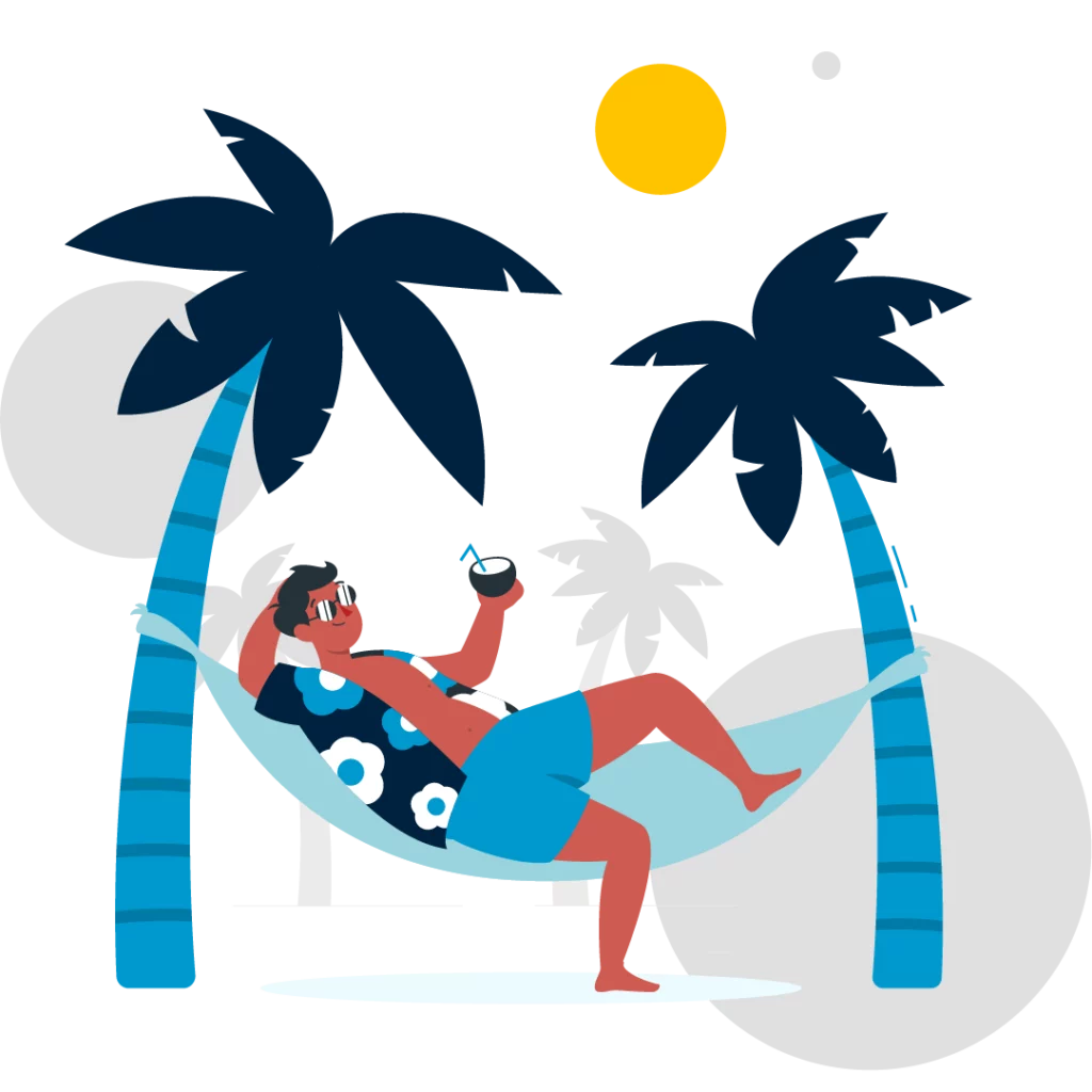 Illustration représentant une personne qui se repose dans un hamac sous les palmiers, léger puisqu'il fait régulièrement des sauvegardes