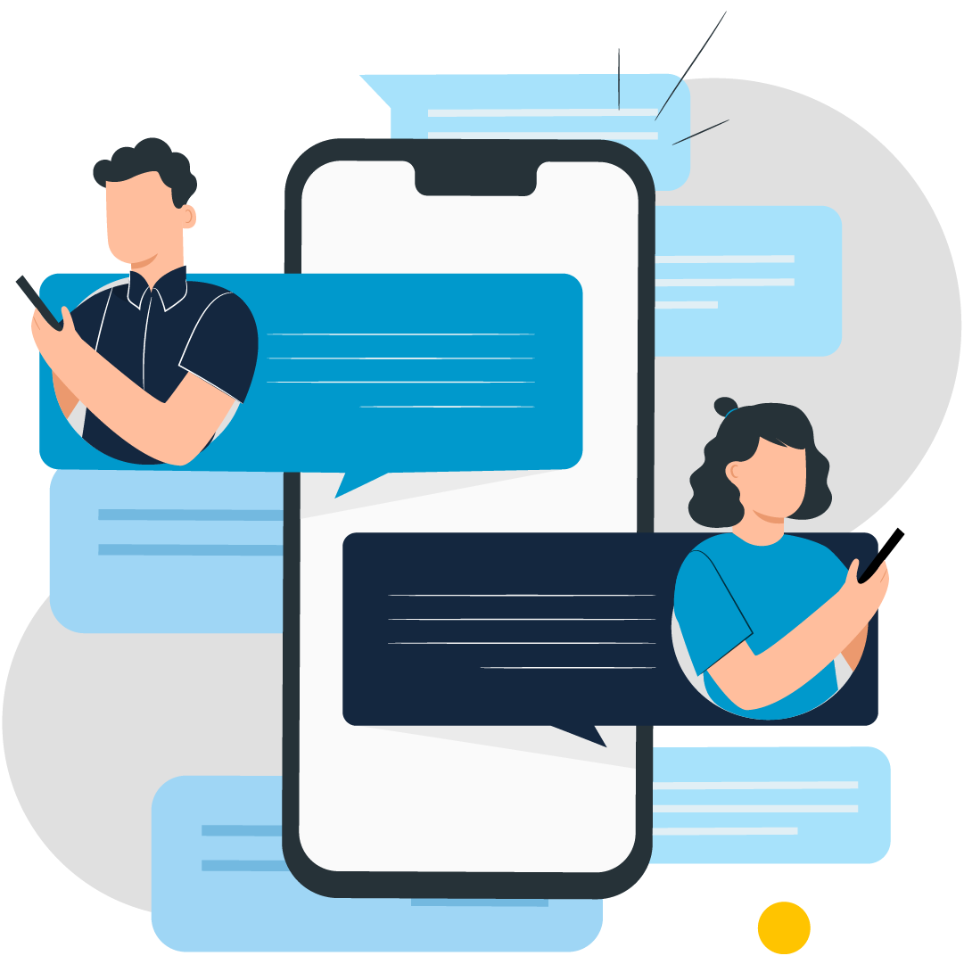 Illustration représentant une conversation chat/message sur un téléphone mobile 3CX