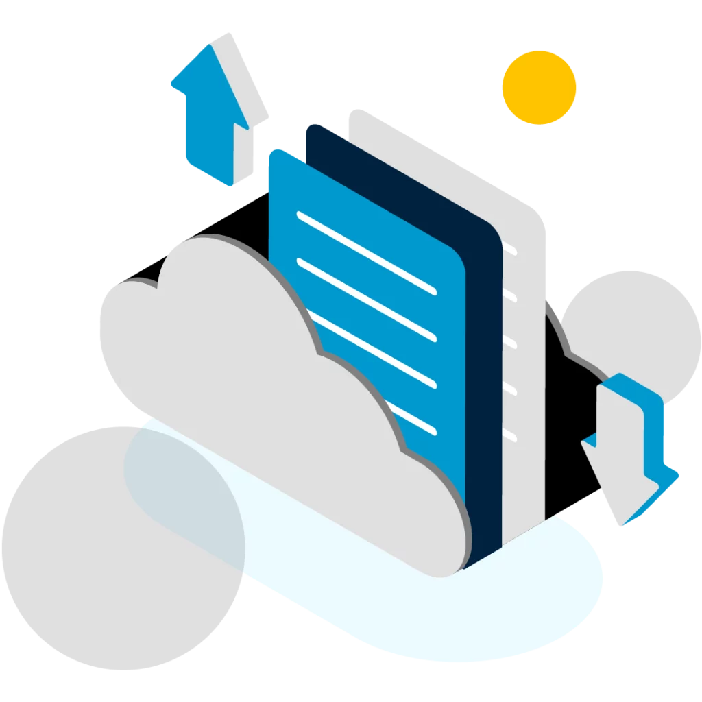 Illustration représentant des fichiers dans un nuage informatique